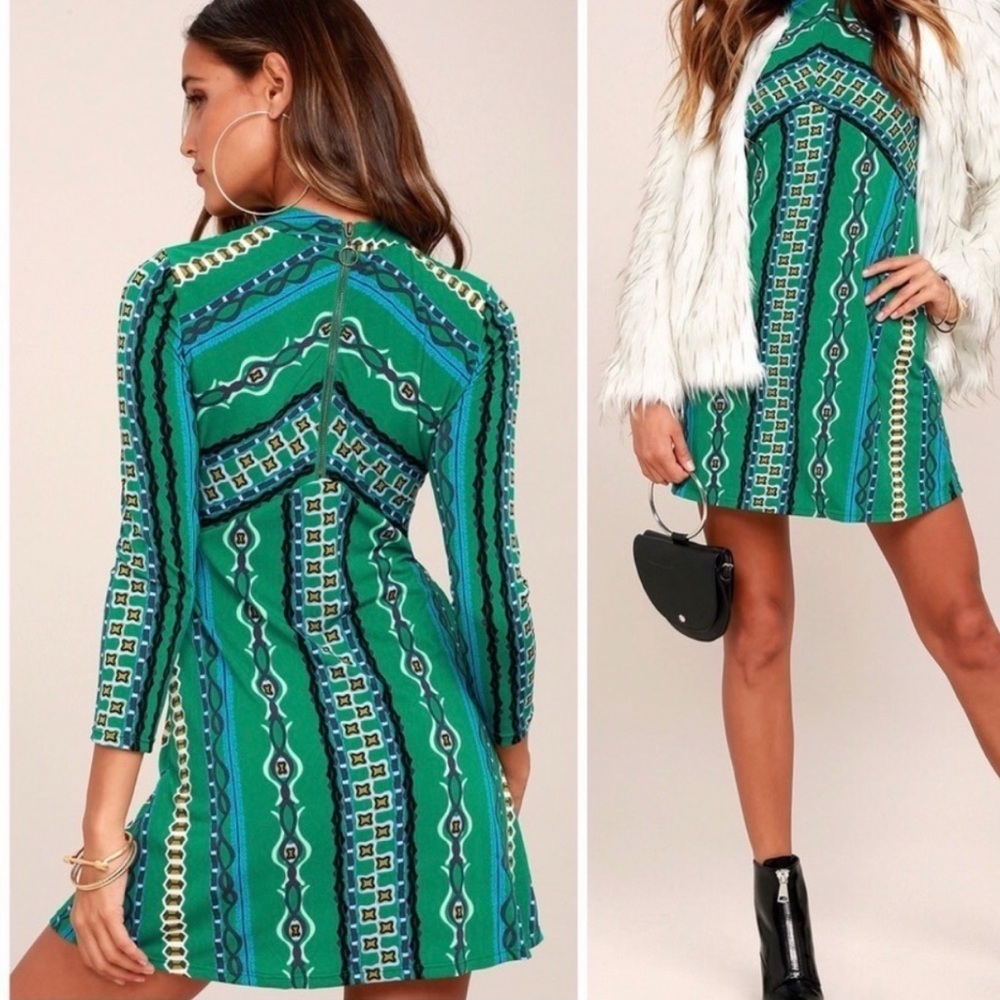 Free People Stella mini dress in Green 1/4 sleeve back zip